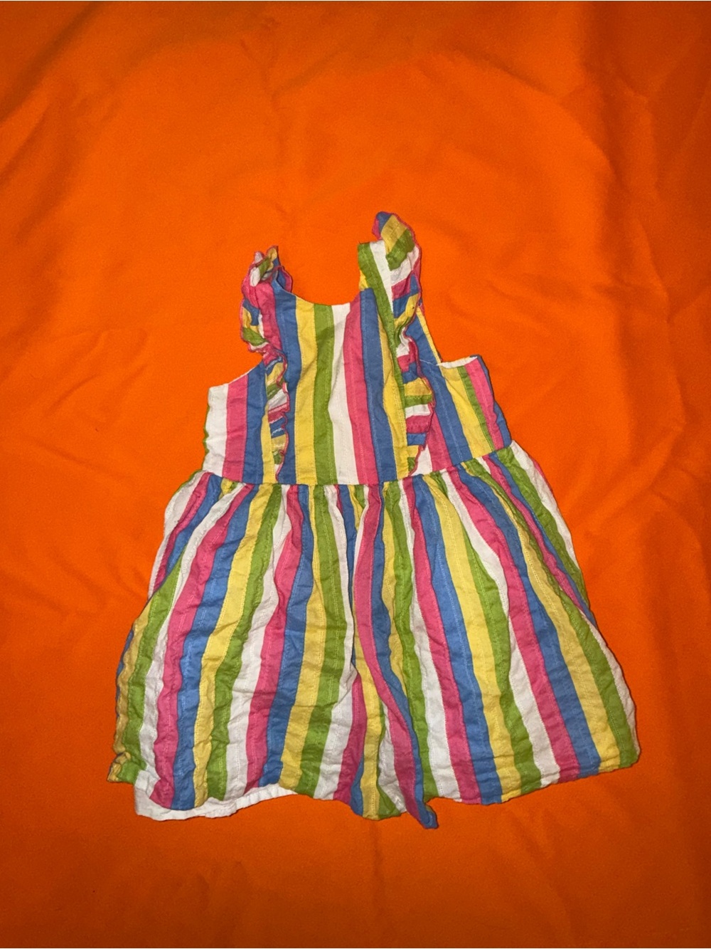 Zunie Multicolor Rainbow Stripe Cotton Dress - Green Pink Blue Yellow